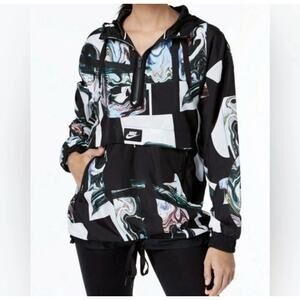 Nike Half-Zip Hooded Pullover Jacket Women's Small Swirl Marble Print BQ6783-010